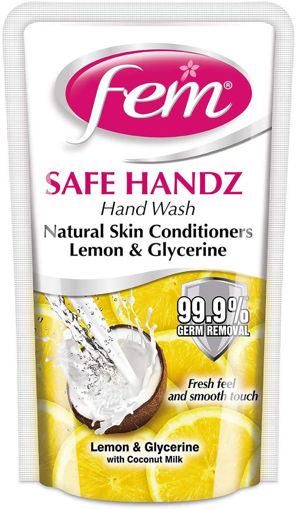 Picture of Fem Safe Handz Hand Wash Natural Skin Conditioners Lemon & Glycerine With Coconut Milk : 185ml
