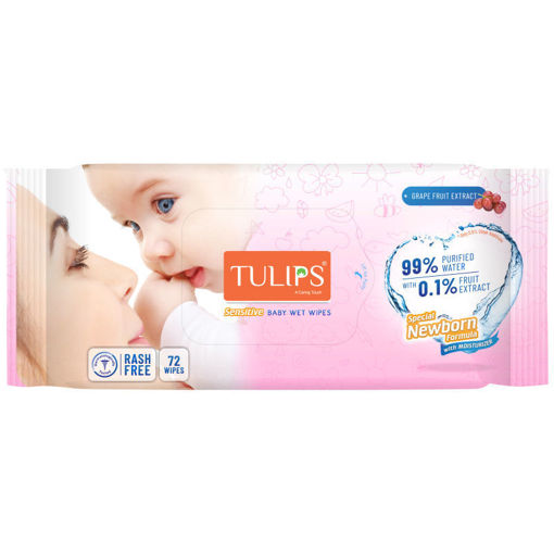 Picture of Tulips Sensitive Baby Wet Wipes 72n