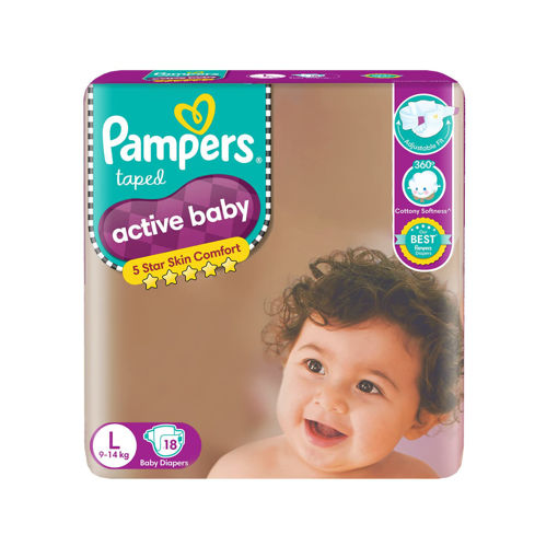 Picture of Pampers Taped Active Baby Large 9kg to 14kg 18Pants