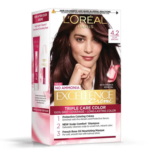 Picture of Loreal Paris Excellence Creme Hair Colour, 72ml + 100g 4.2 Plum Brown