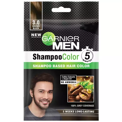 Picture of Garnier Men Shampoo Based Hair Color, Brown Black (3.0) 20 ml