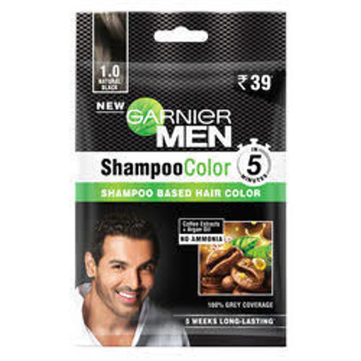 Picture of Garnier Men Shampoo Based Hair Color, Natural Black (1.0) 20 ml