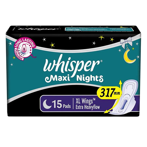 Picture of Whisper Maxi Nights XL Wings Extra Heavy Flow 15 Pads