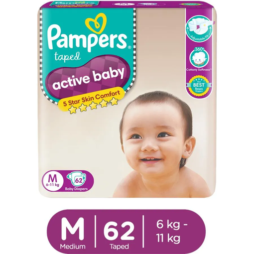 Picture of Pampers Active Baby Diapers Medium 62pcs