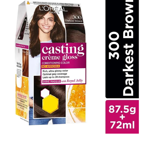 Picture of Loreal Paris Casting Creme Gloss Hair Colour, 87.5 g + 72 ml 300 Darkest Brown