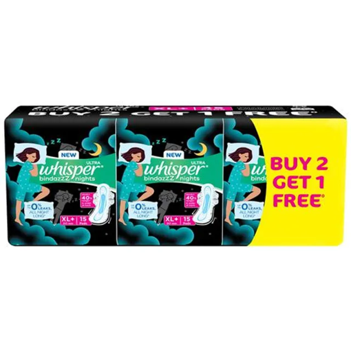 Picture of Whisper Ultra Night Sanitary Pads XL Plus 15 pcs Pack of 3